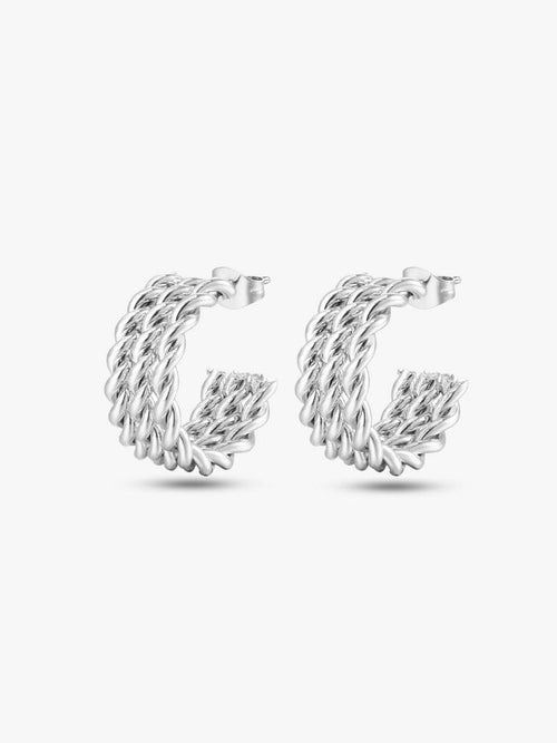 Braided Chain Hoop Earrings – Silver - Oh Rosewood