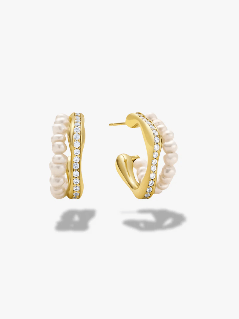 Pearl & Crystal Detail Hoop Earrings - Oh Rosewood