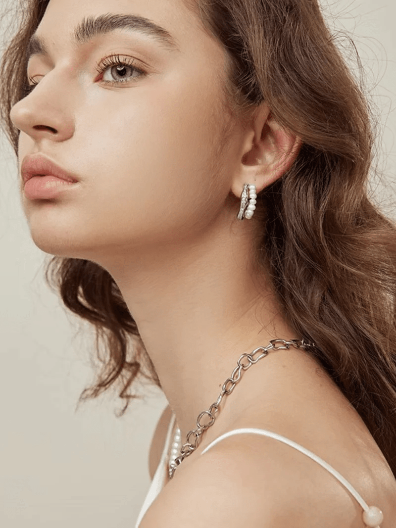 Pearl & Crystal Detail Hoop Earrings - Oh Rosewood