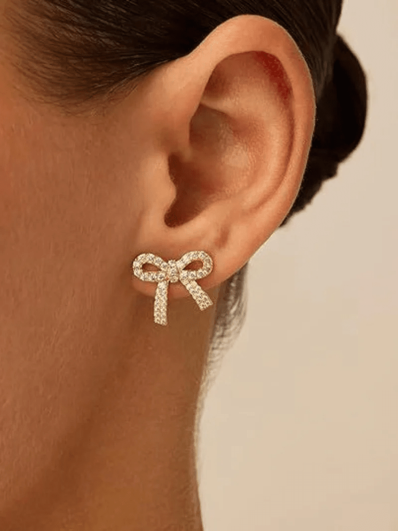 Crystal Bow Stud Earrings - Oh Rosewood