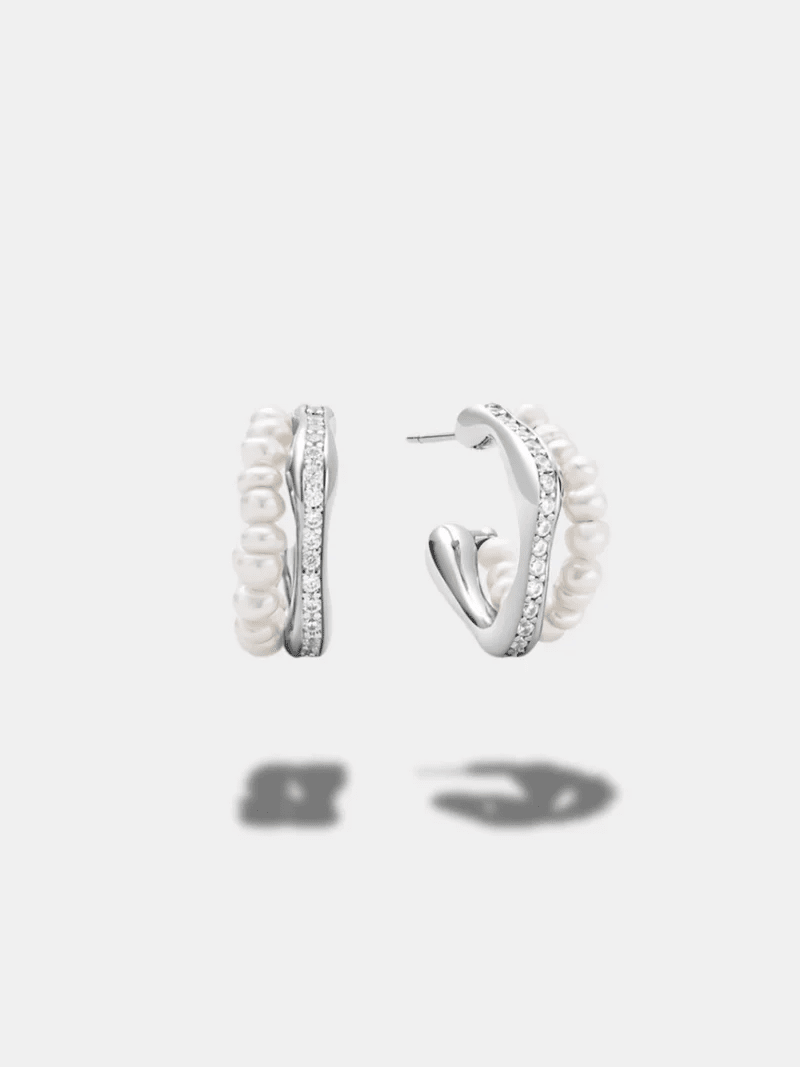 Pearl & Crystal Detail Hoop Earrings - Oh Rosewood