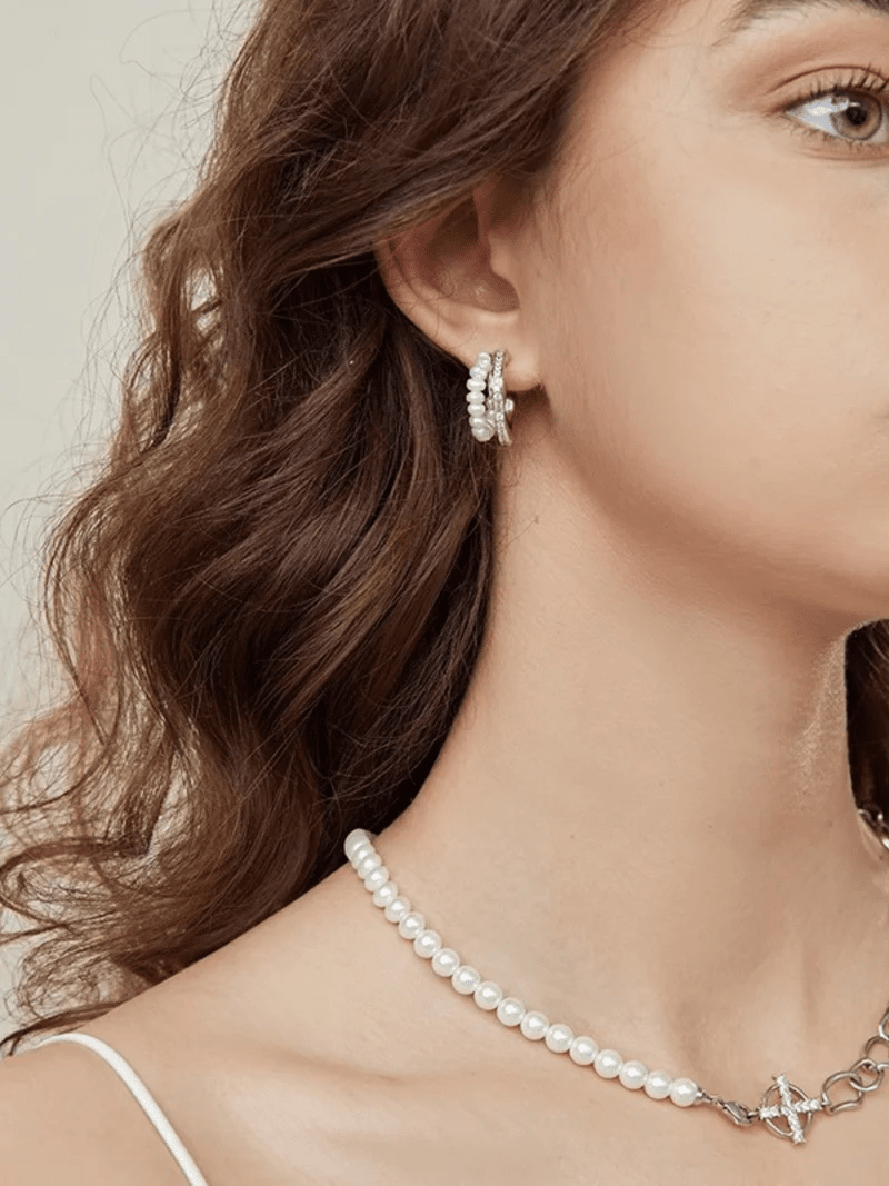 Pearl & Crystal Detail Hoop Earrings - Oh Rosewood