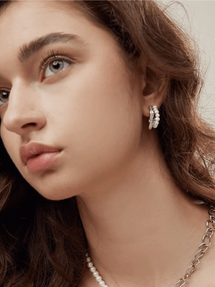Pearl & Crystal Detail Hoop Earrings - Oh Rosewood